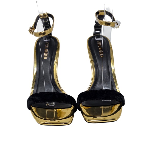 Steve Madden Women Gold Black Metallic Stiletto Ankle Strap Heel 8M Evening Glam - Picture 4 of 11